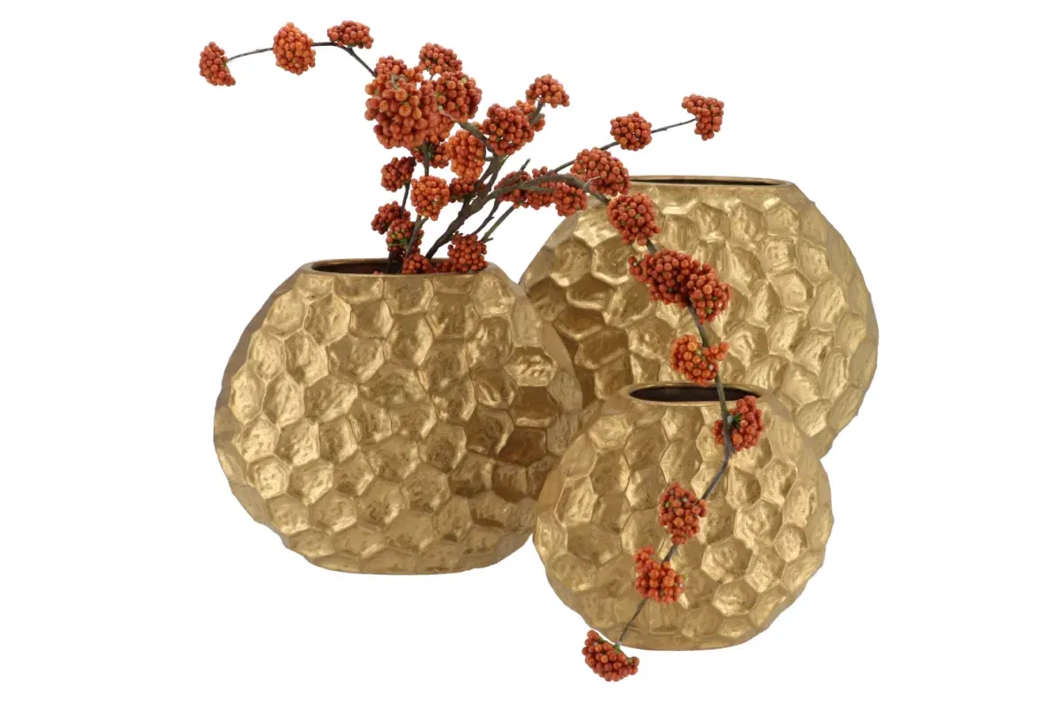 Inga jada gold goud ovaal vaas structuur 24x10x20cm