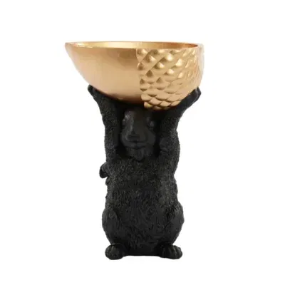 Ornament 18x16,5x25 cm SQUIRREL mat zwart+goud eekhoorn herfstdecoratie