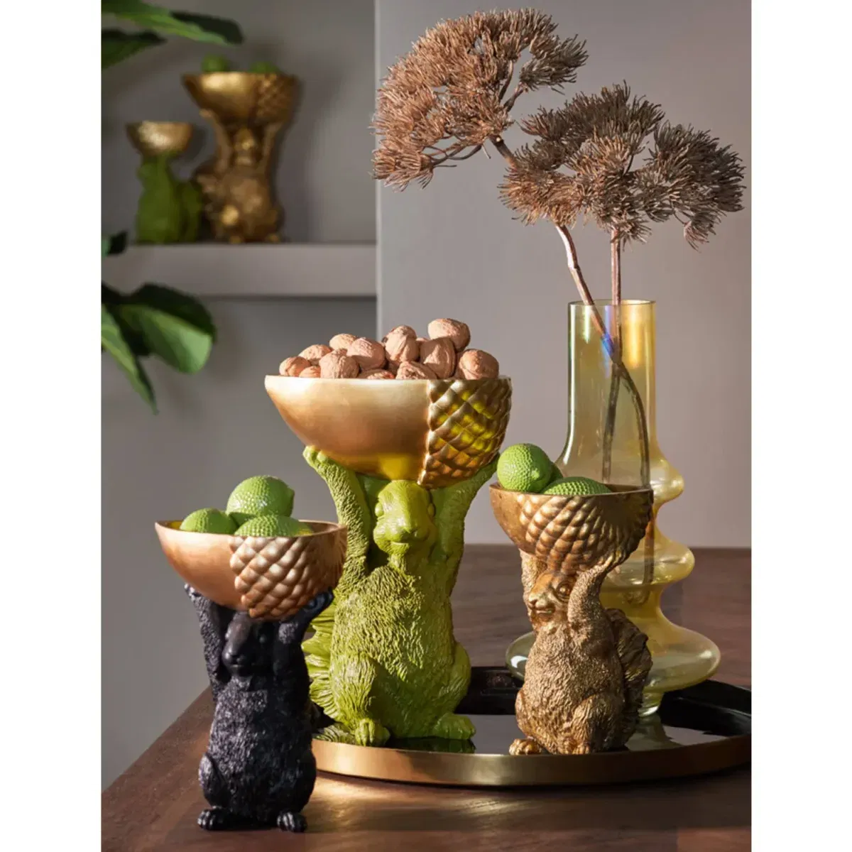 Ornament 18x16,5x25 cm SQUIRREL mat zwart+goud