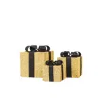 Set van 3 kerst cadeaus Goud Zwart LED 15,20,25 cm