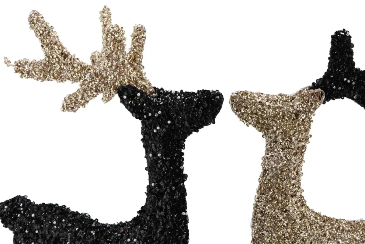 Sparkle zwart goud rendier kerstdecoratie 48x30x6cm