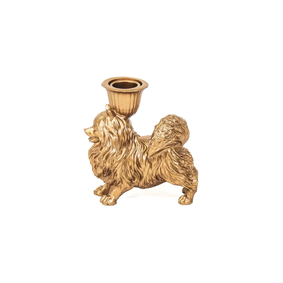 Pomeranian dwergkees kaars houder goud 11.7 x 5.5 x 12 cm - Afbeelding 2