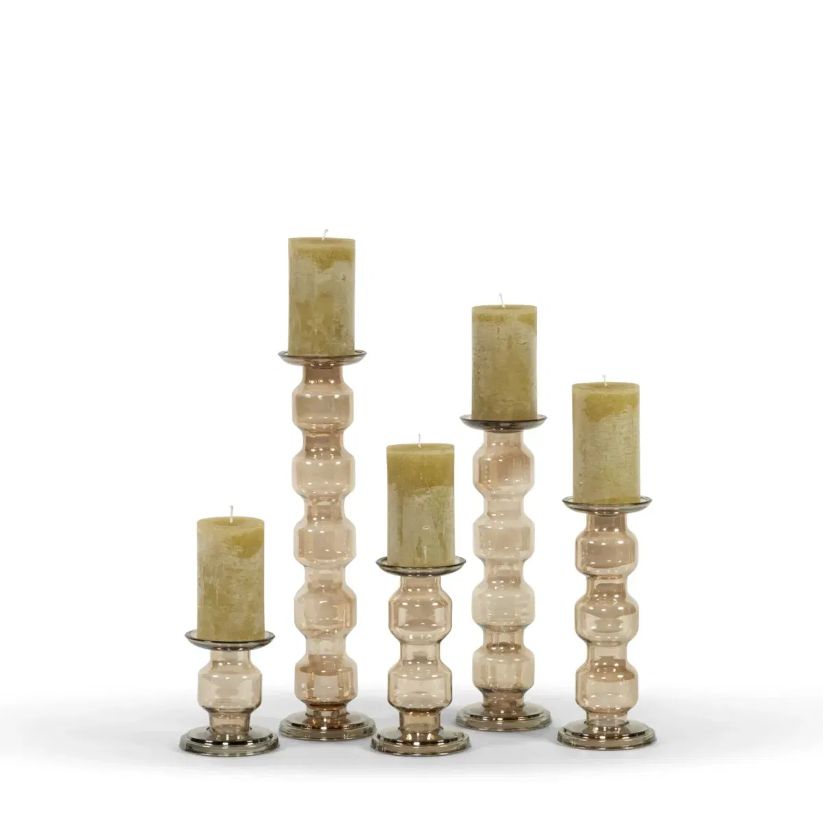 Glazen kandelaar Oyster Rolls brown set (5)