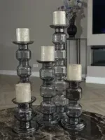 Glazen kandelaar Oyster Rolls Grey luster set 5