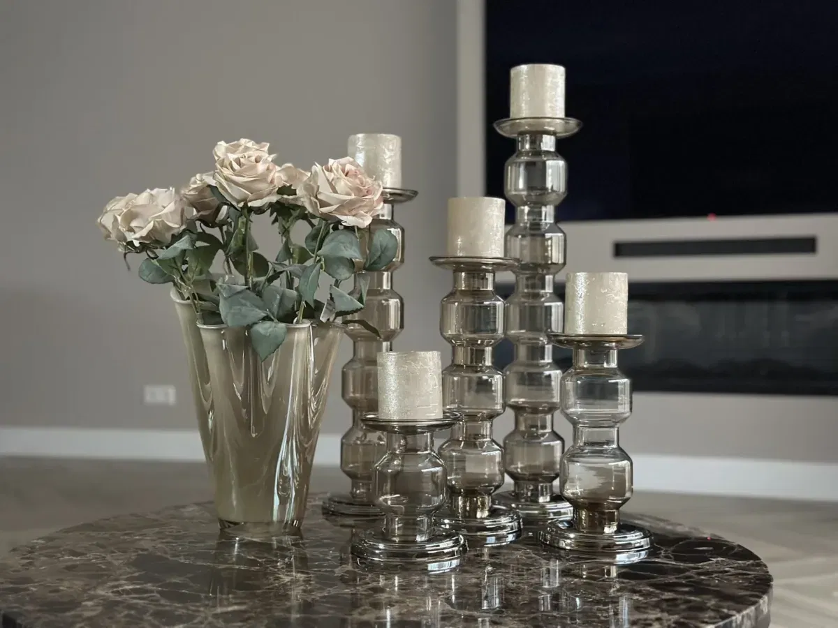 Glazen kandelaar Oyster Rolls brown luster set 5 - Afbeelding 2