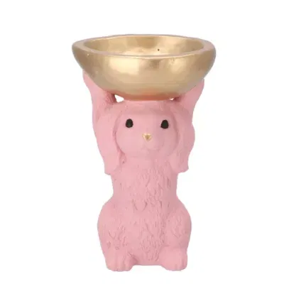 Paasdecoratie konijn roze easter bunny bowl 15x13x23cm