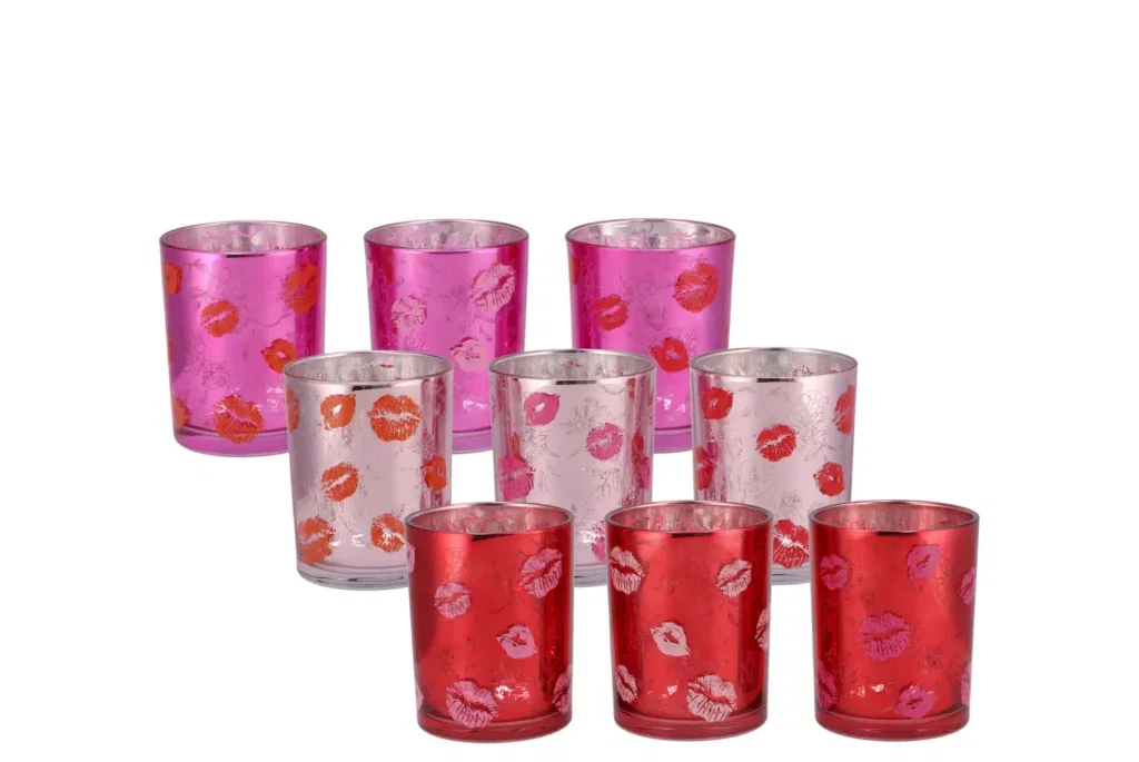 Love You Lips waxinelicht houder roze rood fuchsia 7,3 cm x8 cm