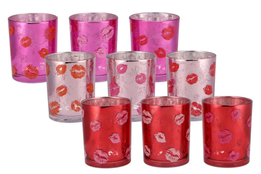 Valentijn tip: Love You Lips waxinelicht houder roze rood fuchsia 10cm x 12,5cm