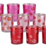 Valentijn tip: Love You Lips waxinelicht houder roze rood fuchsia 10cm x 12,5cm