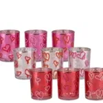 Valentijn tip: Love You hart waxinelicht houder roze rood fuchsia 7,3cm x 8cm