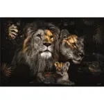 Glasschilderij met leeuwen familie goud zwart en taupe 160x110 cm