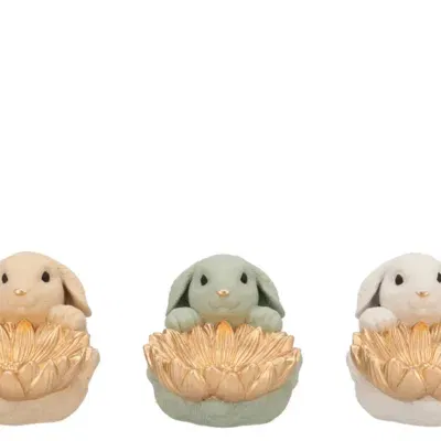 Paasdecoratie konijn met schaal bloem 20x15x15 groen wit crème