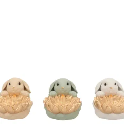 Paasdecoratie konijn met schaal bloem 16x12x12cm groen wit crème