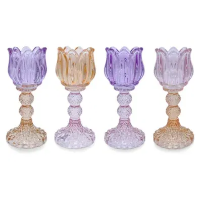 Waxinehouder tulp roze paars oranje glas 8x18 cm Daan kromhout