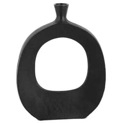 Vaas met gat rond zwart aluminium 31x5x40cm