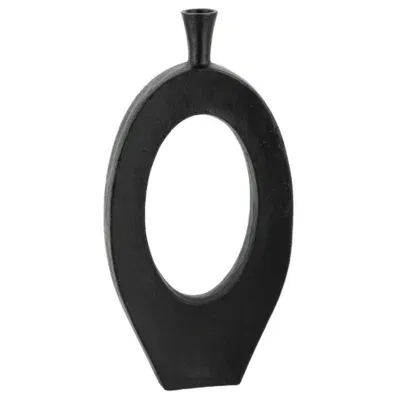 Vaas met gat ovaal zwart aluminium 24x6x50cm