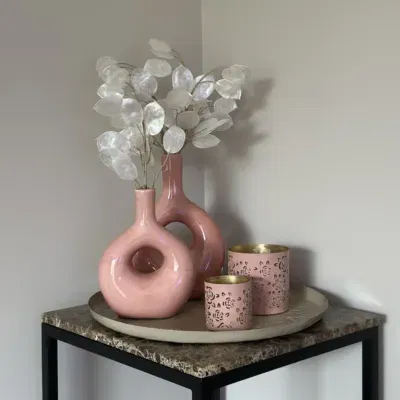 Complete woonaccessoires salontafel set beige roze