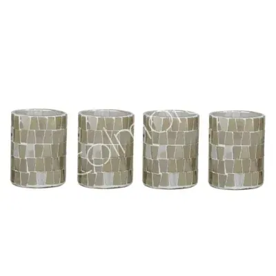 Waxinelichthouder beige naturel 7x7x10cm