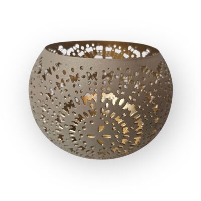 Windlicht waxinelicht houder M taupe goud 12*12*9cm