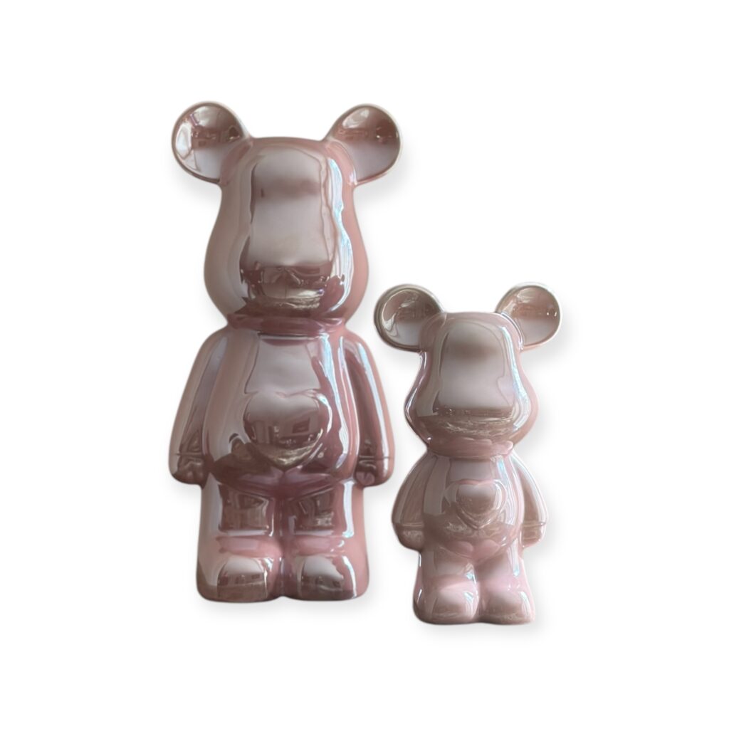 Beer beeld roze parelmoer hart 2 maten