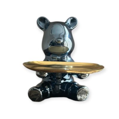 Beer met dienblad schaaltje beeld zwart blauw Chrome 18x19cm