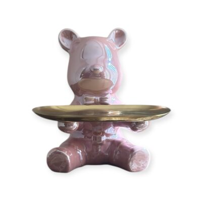 Beer met dienblad schaaltje beeld roze parelmoer