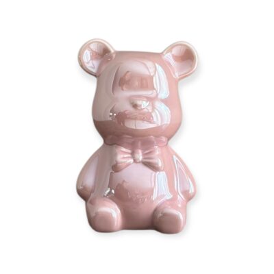 beer beeldje zittend roze parelmoer 7,5x12cm