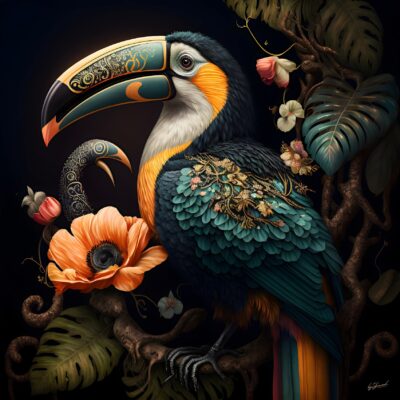 Glasschilderij 3D Prachtige Toekan 120x120 cm