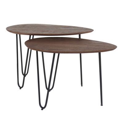 Salontafel Fabio – bruine Espresso Mangohout met zwarte tafelpoot– Set van 2