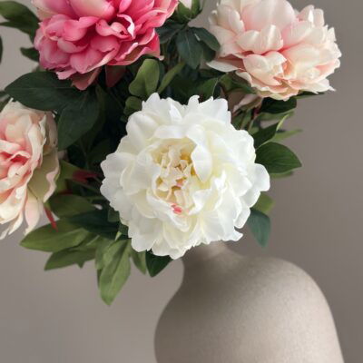 Kunst pioenrozen wit roze en fuchia