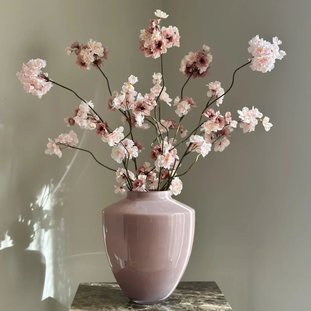 Roze vaas met zijden bloesemtakken