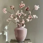 Roze vaas met zijden bloesemtakken