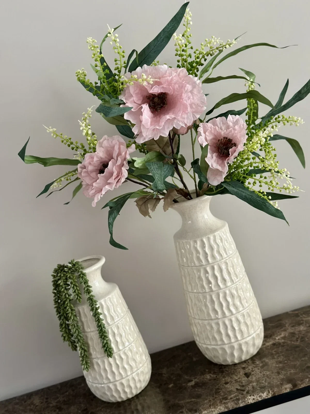 complete decoratie set met beige vazen