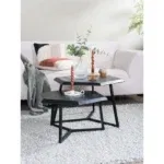 Salontafel Kiara - Set van 2 - Achthoekige tafeltjes - Zwart Mangohout - Afbeelding 4