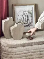 Hocker Elise met opberg in stof perfect harmony beige