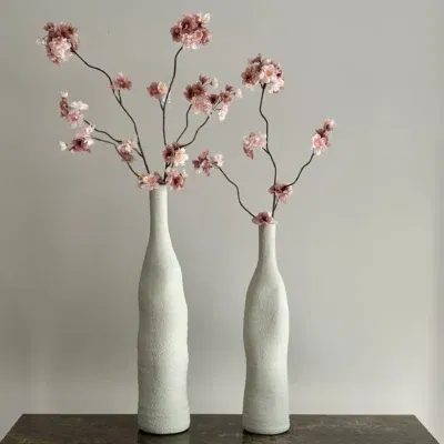 Vensterbank decoratie set japandi beige + bloesemtakken roze
