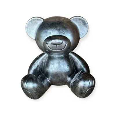 Beer beeld teddy zittend zilver 35 cm