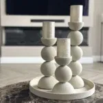 Beige kandelaar set van 3 met dienblad - Japandi