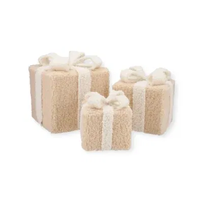 Kerst decoratie sier Cadeaus Set van 3 LED – Teddy Beige/Crème
