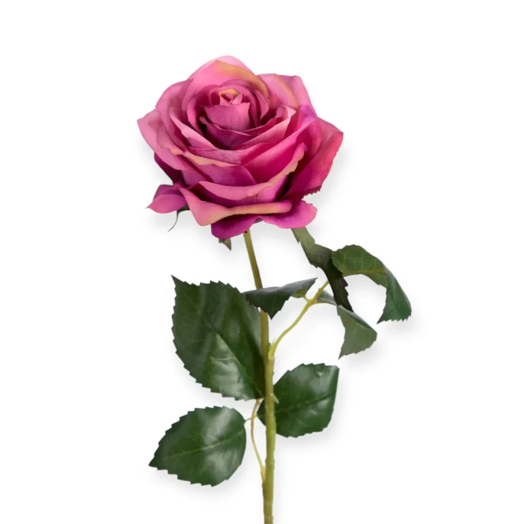 Losse zijden bloem fuchsia/aubergine roos 54 cm