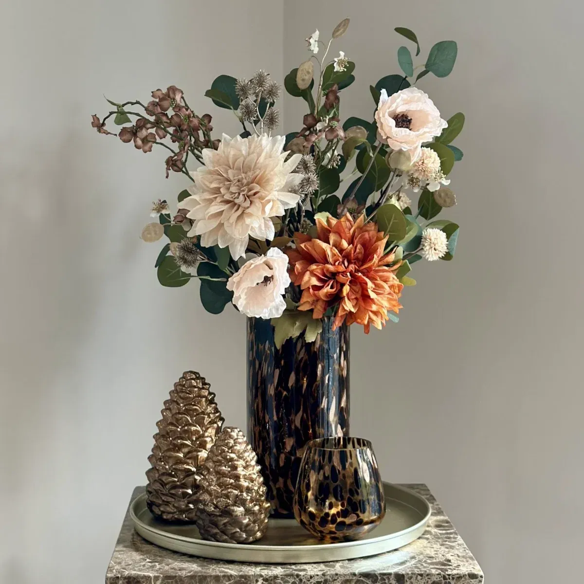 Herfstdecoratie complete tafel decoratie set met dienblad panter