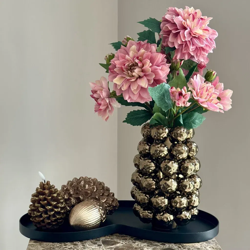 Herfstdecoratie complete tafel decoratie set met dienblad roze brons