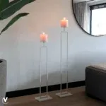 Vloerkandelaar beige set van 2