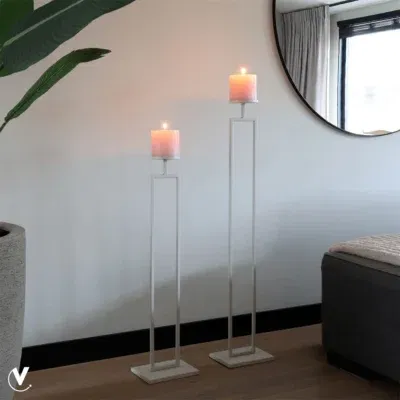 Vloerkandelaar beige set van 2