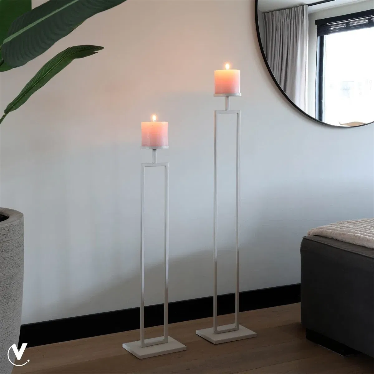 Vloerkandelaar beige set van 2 Vloerkandelaar beige set van 2