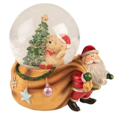 Clayre & Eef Kerstdecoratie Sneeuwbol Kerstman 14x10x14 cm