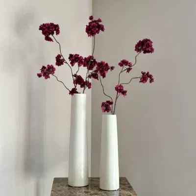 Vensterbank decoratie set japandi beige + bloesemtakken aubergine