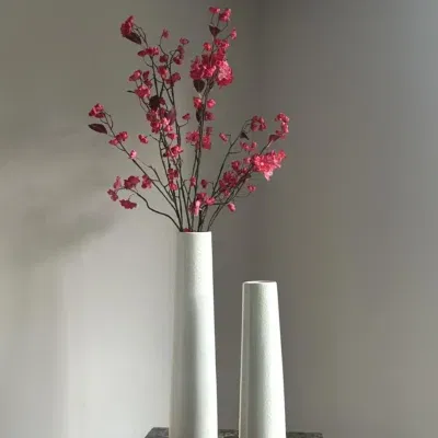 Vensterbank decoratie set japandi beige + takken fuchsia