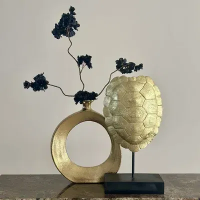 Vensterbank of side table decoratie set goud zwart vaas met ornament