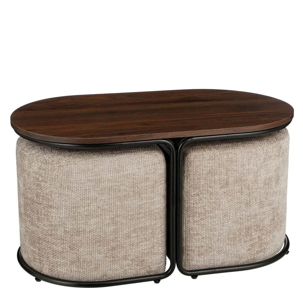 f3779bf7-b9f3-4e16-9680-eab3c6ddfb74_1200x1200_fill.webp Salontafel met Poefs - 3-delig - L79 x B45 x H41 cm - Lichtgrijs - Afbeelding 1